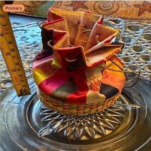 Antique/Vintage Asian Colorful Drawstring Basket Bag Silk